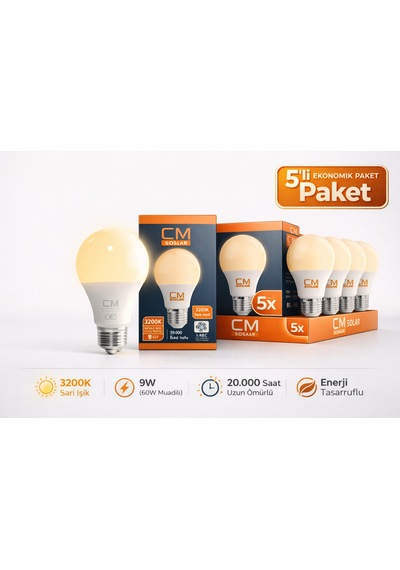 Cm 9w 3200k Sarı Işık Led Ampul 5 Li Paket E27 Duy Tasarruflu