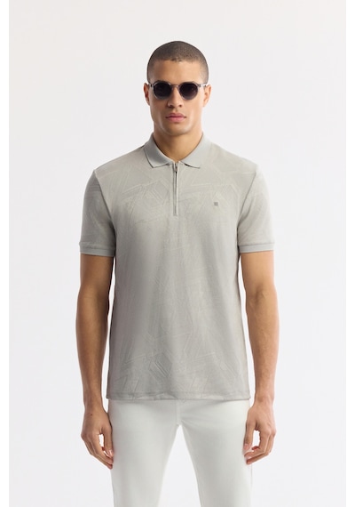 Avva Erkek Gri Polo Yaka Jakarlı Elastan Regular Fit T-shirt A51y1059
