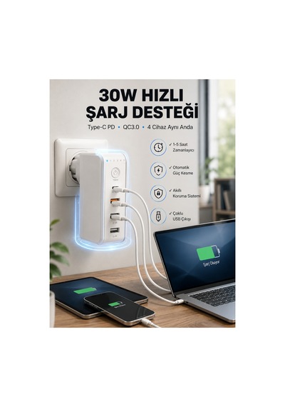Ev Ve Ofis İçin Zaman Kontrollü Çoklu Şarj Cihazı Yeni Nesil Renkli 1 - 10 M