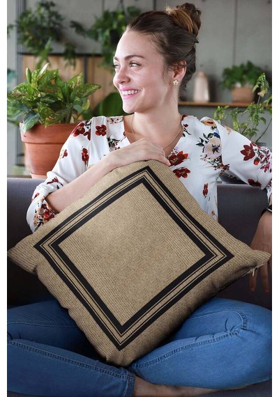 Bej Hasır Görünümlü Çift Taraflı Kırlent Kılıfı Krl190n11