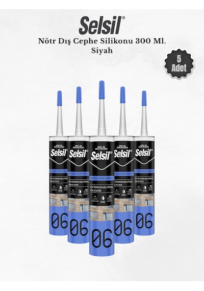 Selsil Nötr Dış Cephe Silikonu Siyah 300 Ml. - 5 Adet Siyah