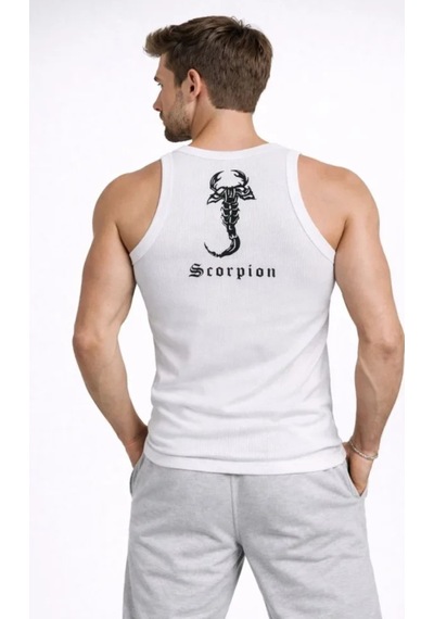 Butik İstanbul Erkek Spor Fitilli Atlet 2li Set Kahverengi Ve Beyaz Slim Fit Kaşkorse Arka Baskılı Spor Atlet Çok Renkli
