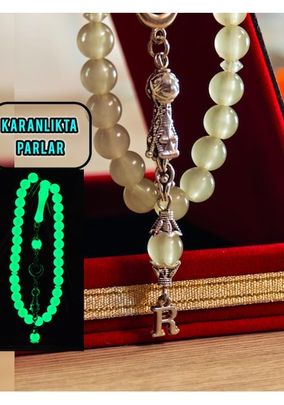 Kedi Gözü Tesbih Gece Karanlıkta Parlayan Model Kişiye Özel Harfli Hediyelik Tesbih Küre Kesim Fosforlu Tesbih Kahverengi