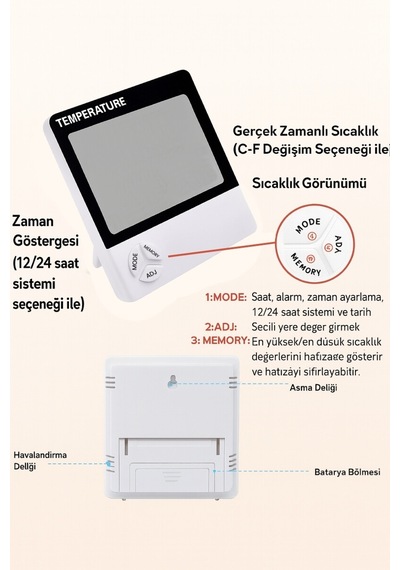 Shitsu Dijital Sıcaklık Nem Ölçer Termometre Saat Özellikli