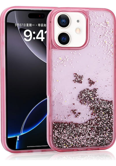 Apple Uyumlu iPhone 12 Uyumlu Kılıf Sıvılı Simli Şeffaf Arka Yüzey Zore Keto Silikon Kapak-pembe -