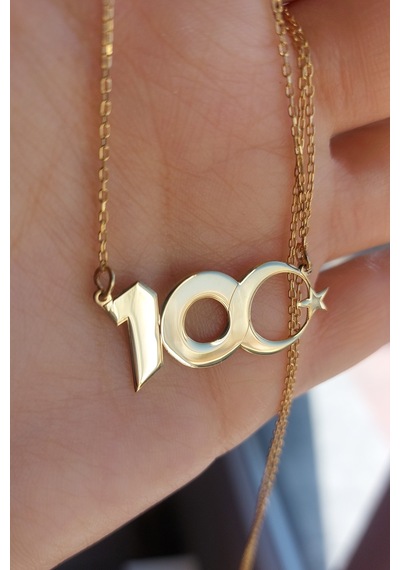 925 Ayar Gümüş 100. Yıl Kolyesi Gold