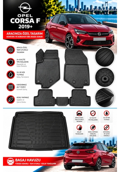 Opel Corsa F 2022 Model Havuzlu Paspas Takımı + Bagaj Havuzu -modx-