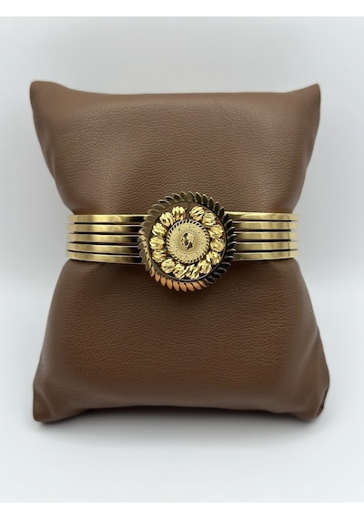 Arnes Jewelry Çelik Çeyrekli Dorikalı Kelepçe Bileklik Ar152nes Gold