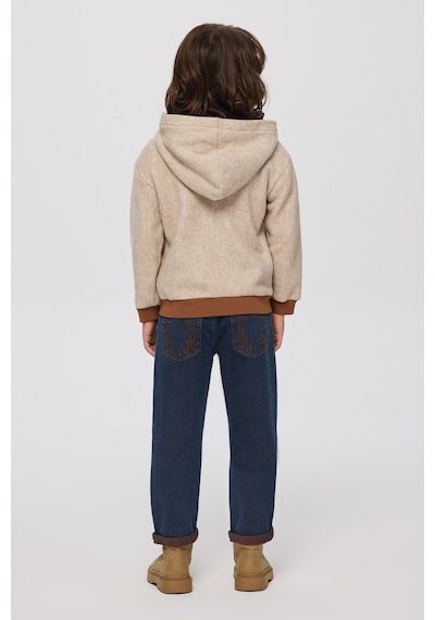 Panço Erkek Çocuk Fermuarlı Bej-melanj Sweatshirt Krem