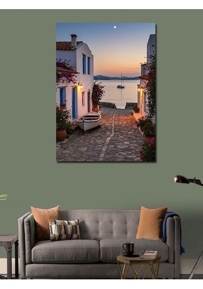 Kanvas Tablo Beyaz Evler Ve Gün Batımı 50cmx70cm