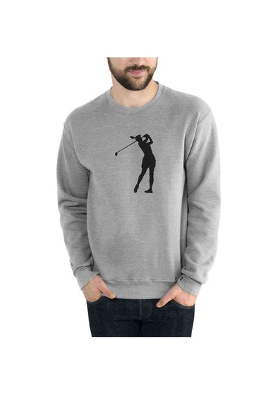 Silhouette Golf Baskılı Gri Melanj Erkek Örme Sweatshirt