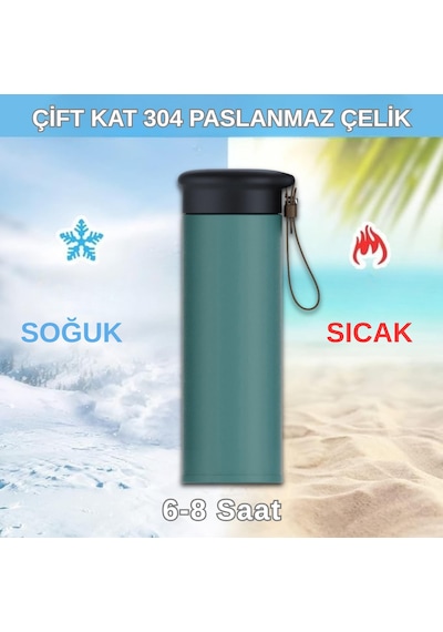 600 Ml Paslanmaz Çelik Termos, Çift Katmanlı, Sızdırmaz Kapaklı Yeşil
