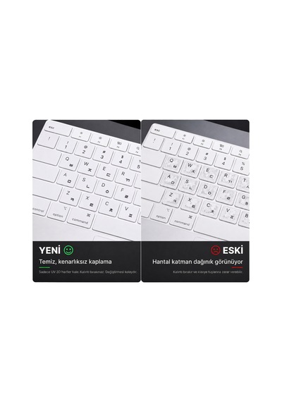Siyah Korece Klavye Etiketi 3d Uv Kabartmalı 46 Adet Şeffaf Sticker Notebook Ve Masaüstü Uyumlu