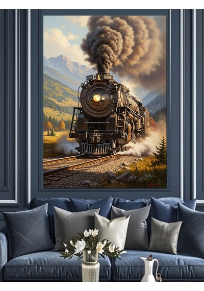 Ahşap Tablo Dağlar Arasından Gelen Tren Ünlü Tabloları