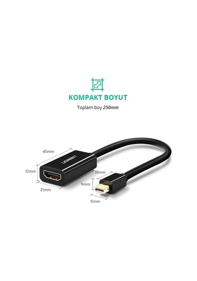 Ugreen Mini Displayport Hdmı Dönüştürücü Adaptör Siyah, 10461