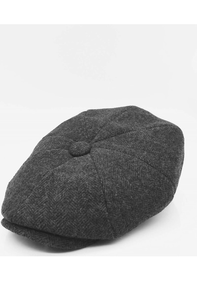 Külah Balıksırtı Desen Peaky Blinders Erkek Kasket Şapka Fötr Bere Yün-Gri-Standart