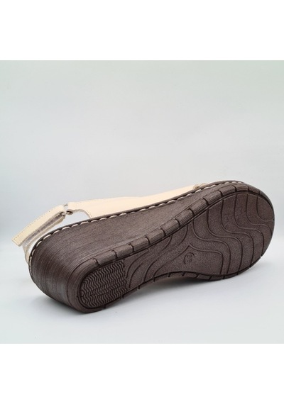 Pierre Cardin 6903 Krem Renk Deri Dolgu Topuk 6cm Kadın Sandalet Krem