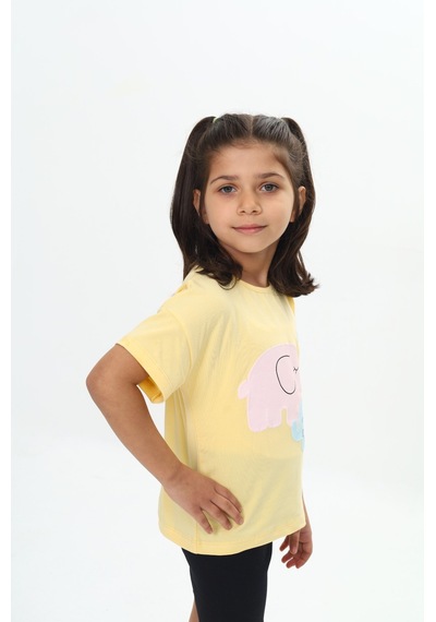 Toontoy Kids Toontoy Kız Çocuk Fil Baskılı Tişört Sarı