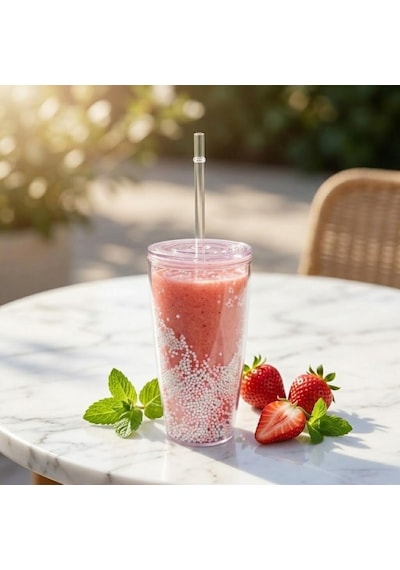 Pipetli Çift Katmanlı Soğuk İçecek Bardağı Boncuklu Tasarımlı Kapaklı Pipetli Bardak 20 Cm, Smoothie Ve Soğuk İçecekler İçin Yeniden Kullanılabilir Bardak çok renkli