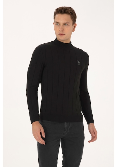 U.S. Polo Assn. Erkek Slim Fit Boğazlı Yaka Siyah Kazak 50315019-VR046