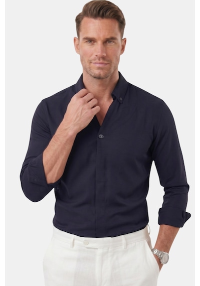 Rizzup Lacivert Slim Fit Kolay Ütülenebilir Açık Dik Yaka Likralı Erkek Gömlek 2602615