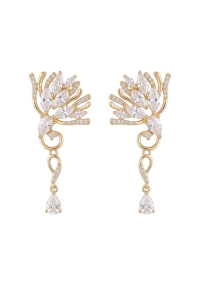 Xuping 14k Gold Rengi Kuyumcu İsçiligi Modern Tasarim Tas Detay Kararmaz Kadin Halka Küpe Altın - 926433105 Altın