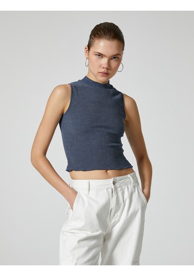Koton Crop Dik Yaka Atlet Slim Fit Viskoz Kumaş Karışımlı Mavi 4sal30046ık 4SAL30046IK624 Mavi