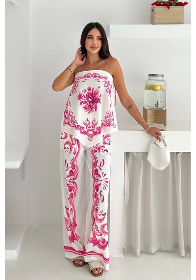 Asprin Fashion İthal Jessica Kumaş Desenli İkili Takım Pembe Pembe