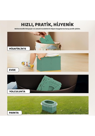 Guqqo Katlanabilir Lazımlık, Portatif Seyahat Tipi Taşınabilir Çocuk Tuvaleti, 327 G, Yeşil