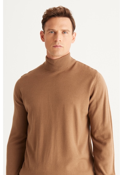AC&Co / Altınyıldız Classics Erkek Vizon Standart Fit Normal Kesim Yarım Balıkçı Yaka Triko 4A4923100005VIZXL Vizon