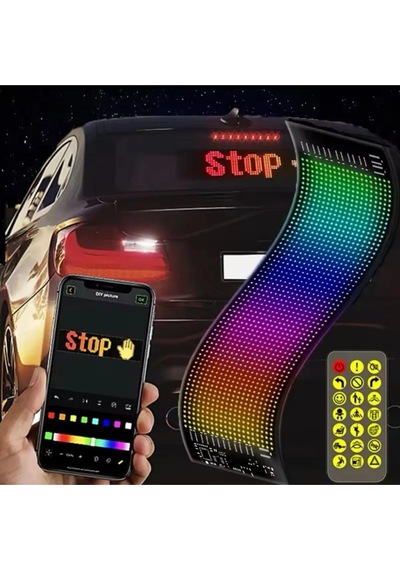 Araç İçi Led Panel Dijital Ekran Kumandalı Mobil Uygulamalı Kayar Led Rgb Ofis Parti Iş 37cm X 11 Cm Çok Renkli