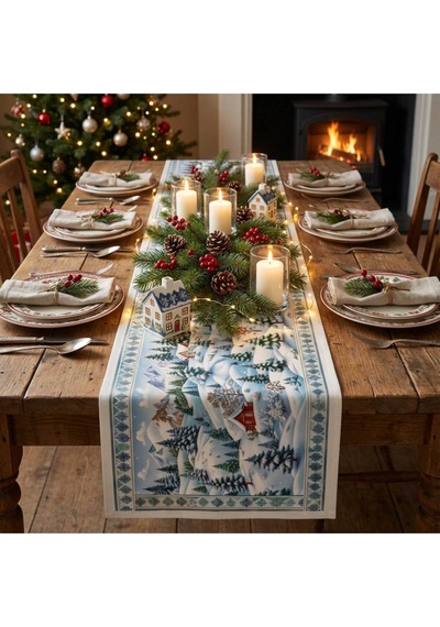Yılbaşı Temalı Dijital Baskılı Runner Örtüsü Christmas 40x140 Cm Yılbası3
