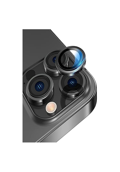 Apple Uyumlu iPhone 14 Pro Max Alüminyum Alaşım Temperli Cam Kamera Lens Koruyucu - Siyah