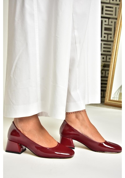 Fox Shoes T752827008 Bordo Rugan Alçak Topuklu Kadın Ayakkabı Bordo