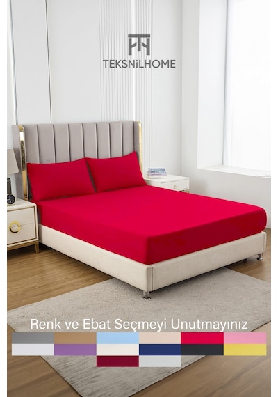 Ranforce Kırmızı Pamuklu Tek / Çift Kişilik Battal Tam Kenar Lastikli Çarşaf 14 Renk Fıtted Kırmızı