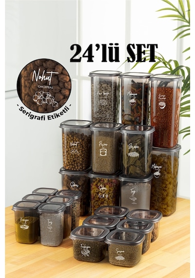 Vienev 24'lü Beyaz Serigrafi Etiketli Peggy Kare Erzak Ve Baharat Full Set 6x 1,75 1,2, 0,55, 0,45 Ant Şeffaf Vienev 24'lü Beyaz Serigrafi Etiketli Peggy Kare Erzak Ve Baharat Full Set 6x 1,75 1,2, 0,55, 0,45 Ant Şeffaf