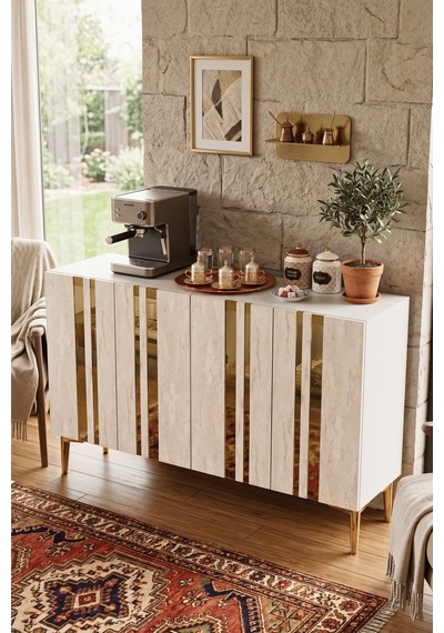 Ka1230btg Mia120 Konsol, Kahve Köşesi Ve Tv Sehpası, Çok Amaçlı Dolap Beyaz - Traverten - Gold 120cm Ka1230btg Mia120 Konsol, Kahve Köşesi Ve Tv Sehpası, Çok Amaçlı Dolap Beyaz - Traverten - Gold 120cm