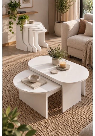 Sulorahome Orta Ve Zigon Sehpa Seti Beyaz 5'li Set
