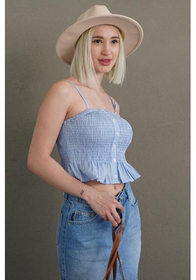 Madmext Bebe Mavisi Ayarlanabilir Askı Pötikareli Crop Mg2371 Bebe Mavisi