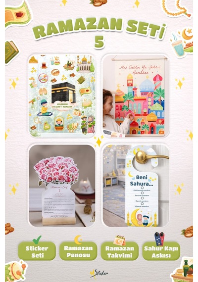 Ramazan Ayı Sticker Oyun Ve Etkinlik Seti, 4 Lü Set Çocuklar İçin Ramazan Süsleme Ve Etkinlik Seti5 Dijital Baskı