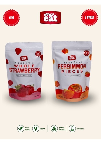 Evereat Çilek-hurma Freeze Dry Meyve Cipsi 2'li Paket Doğal Sağlıklı Atıştırmalık 1 Adet
