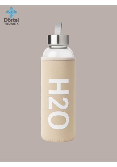 H2o Kılıflı Cam Matara 600 Ml Bej