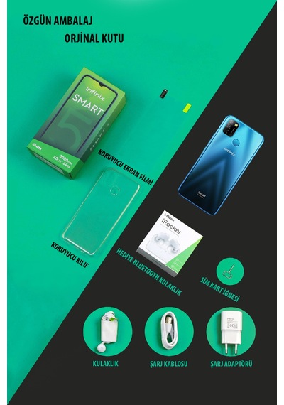 Infinix Smart 5 64 GB + Infinix Irocker Bluetooth Kulaklık (Infinix Türkiye Garantili)