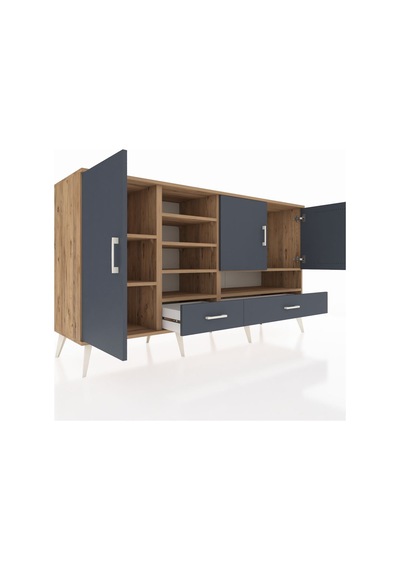 Kronos Konsol 8 Raflı 2 Çekmeceli 3 Kapaklı 176x59x99 Çam-antrasi Çam-antrasit