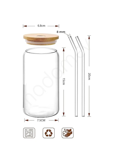 4lü Bambu Kapaklı Pipetli Cam Bardak Isıya Dayanıklı Borosilikat Kola Şekilli Kahve Sunum Bardağı