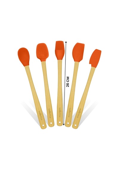Indigo 5'li Turuncu Bambu Silikon Spatula Seti Uzun 26 Cm Çok Renkli