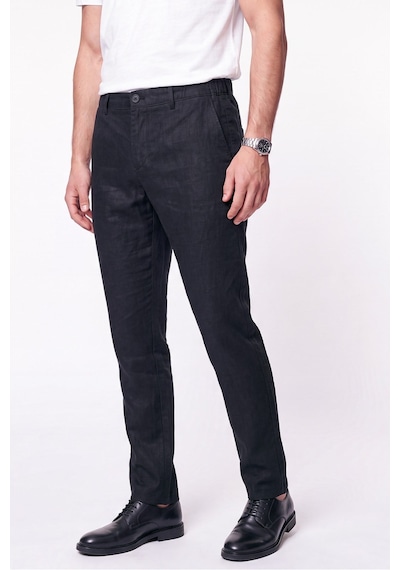 Comfort Fit Beli Lastikli %100 Keten Siyah Pantolon P 1215