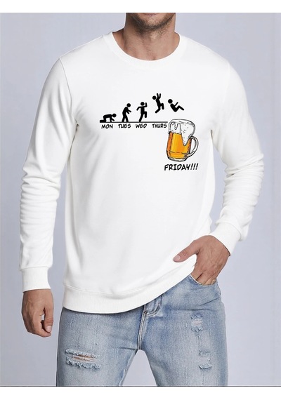 Startmore Tarzsokak Jumping Into The Beer Friday Evolution Baskılı Üstler Erkek Yumuşak Trendy Kazak Sıcak Kalınl Beyaz