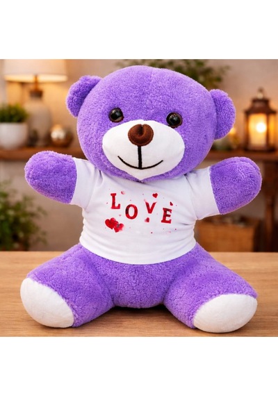 Love Baskılı Tişörtlü Peluş Mor Ayıcık Belirtilmemiş