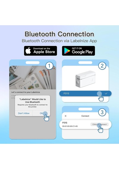 Polono P31s Taşınabilir Bluetooth Etiket Yazıcısı Ev / Ofis / İşletmeler İçin Mini Etiket Oluşturucusu